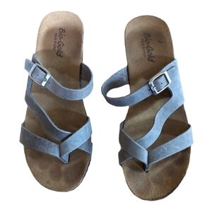 Bio-Gold Gray Leather Wedge Cork Sandal Made in Italy Size 8.5